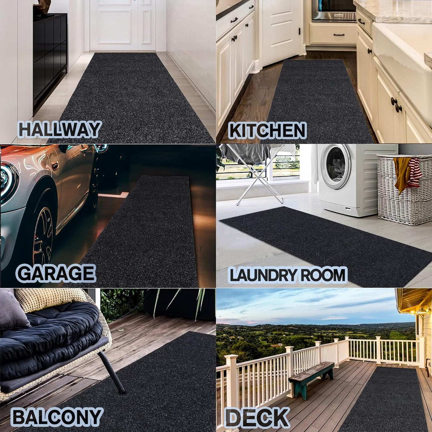 Custom Size Backed Non-Slip Area Rugs Runner, Easy Clean, Waterproof Runner Rugs for Hallway Entryway, Kitchen, Laundry, 3FT x 48FT, Black