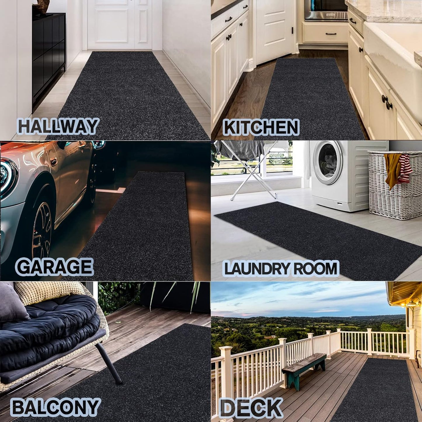 Custom Size Backed Non-Slip Area Rugs Runner, Easy Clean, Waterproof Runner Rugs for Hallway Entryway, Kitchen, Laundry, 3FT x 29FT, Black