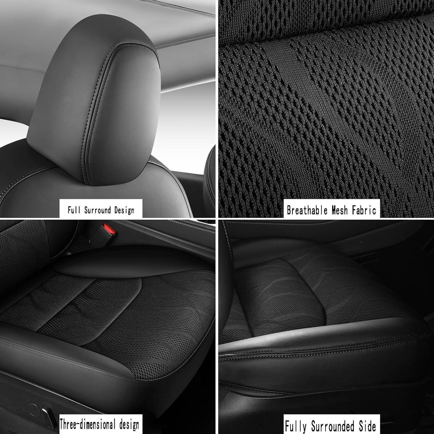 Tesla Model Y Seat Cover Full Set, Faux Leather Tesla Car Seat Cover, Perfect Suitable for Tesla Model Y 2020 2021 2022 2023 2024 2025 (Black)
