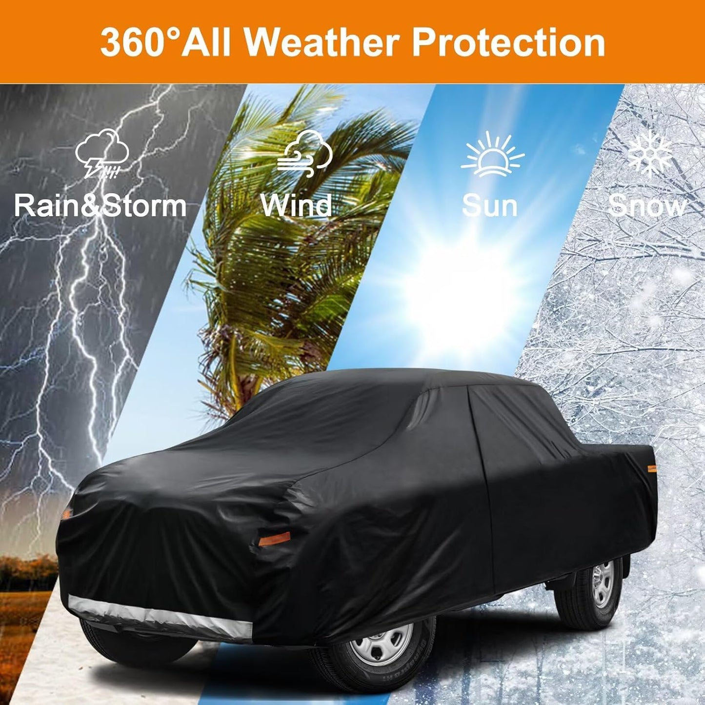 Kayme Truck Cover Custom Fit GMC Sierra(2002-2018) Extended Cab Long Bed. Full Exterior Heavy Duty Outdoor Pickup Truck Car Cover Waterproof All Weather.Car Tarp for Wind Sun Dust Protection.Black