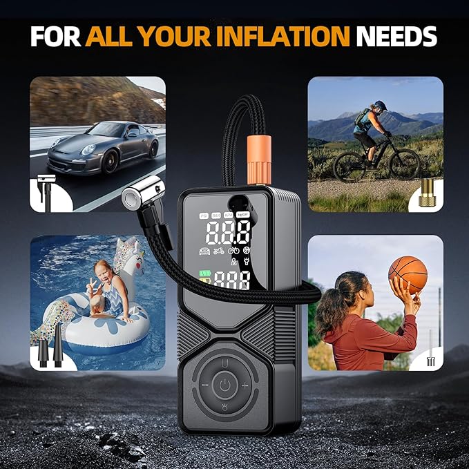 Tire Inflator Portable Air Compressor - 150PSI Cordless Air Pump for Car Tires with Digital Pressure Gauge, Auto Shut Off & LED Emergency Light, 12V DC Power for Car, Bikes, Motorcycles, Balls