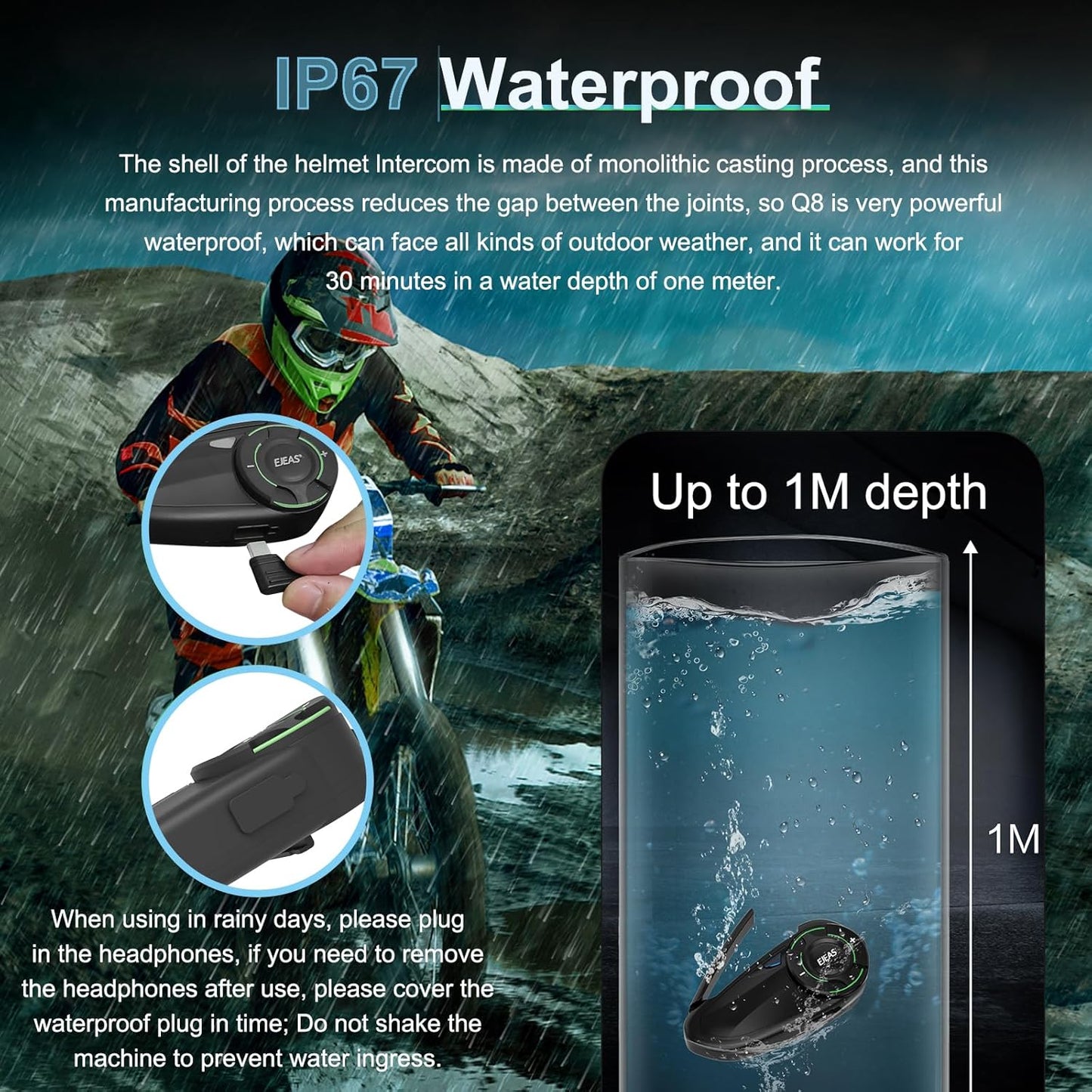 SolaMr Q8 Motorcycle Helmet Bluetooth Intercom Headset, 230hours Standby, 6 Riders Mesh Communication Systems with Audio Multitasking, Music Sharing, Noise Cancellation, FM Radio -2 Pack