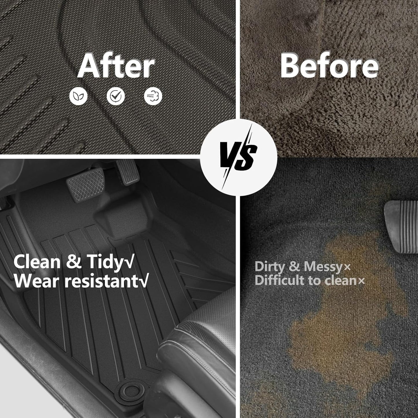 Fit for 2025 2024 2023 2022 Honda Civic Sedan Si Floor Mats & Cargo Liner: All Weather Protection TPE Car Floor Liners with Trunk Mat - 1st & 2nd Row & Cargo Car Mat Full Set Black (Not for Hatchback)