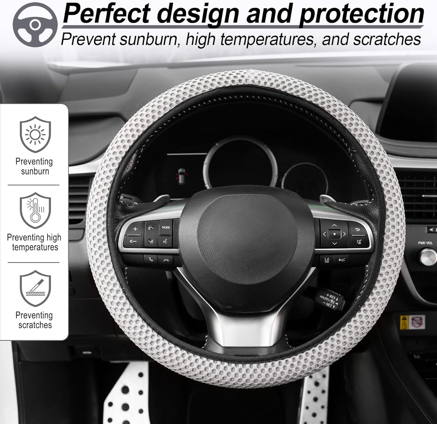 alpmosn Elastic Stretch Steering Wheel Cover, Breathable Microfiber Ice Silk, Anti-Slip, Odorless, Easy Carry, Universal Interior Accessories Steering Wheel Cover for Women & Men (Grey)
