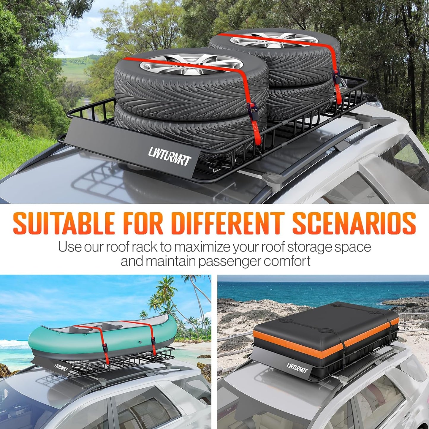 64 x 39 Inch Universal 300LB Heavy Duty Roof Rack Cargo with Cargo Net, Car Top Luggage Holder Carrier Basket for SUV,Truck or RV Camping Storage Steel Construction