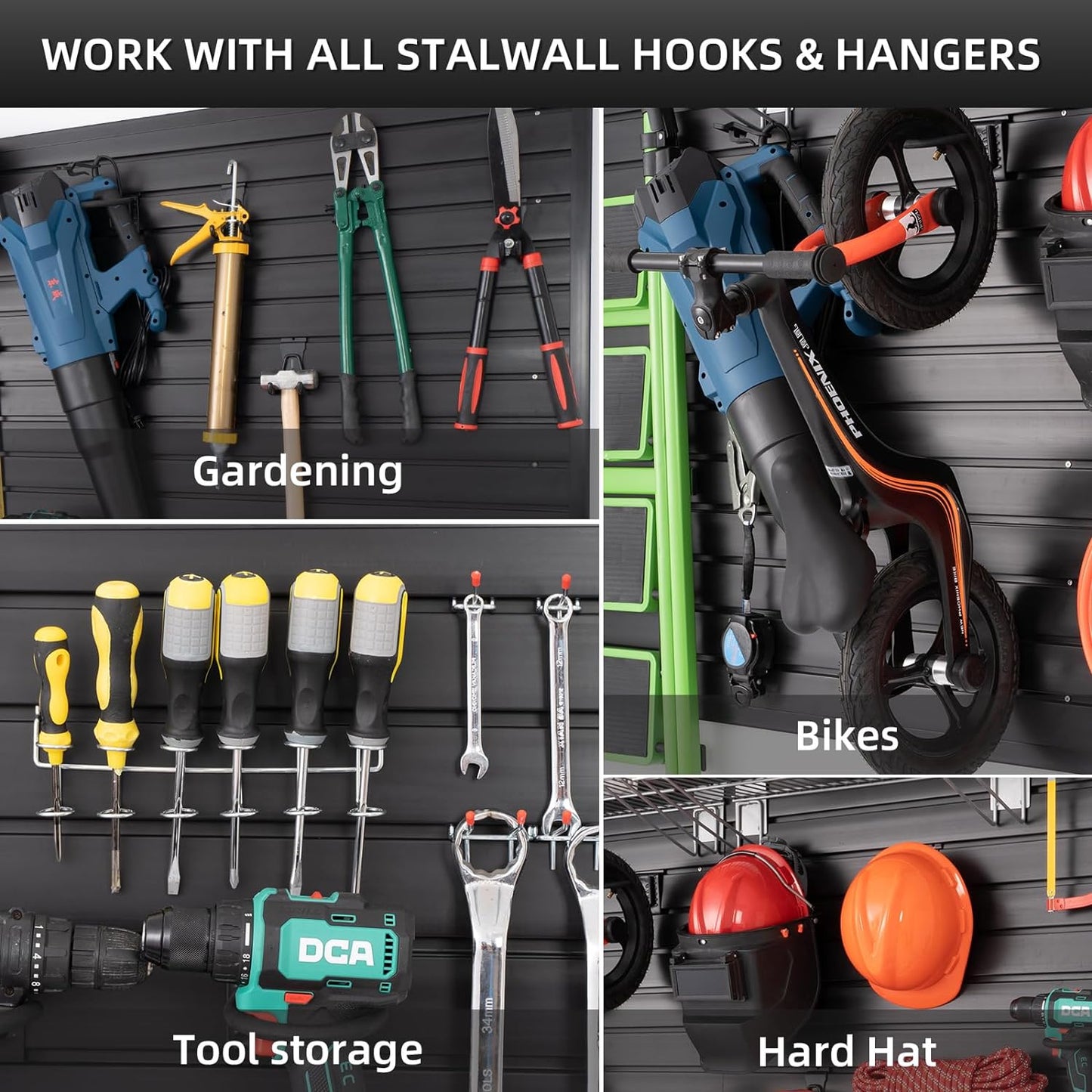 Slatwall Panel Garage Wall Organizer, Heavy Duty Wall Mounted Garage Slat Wall Storage Systems, PVC Wall Panels Slat Board, Slate Wall Black 4'W x 4'L