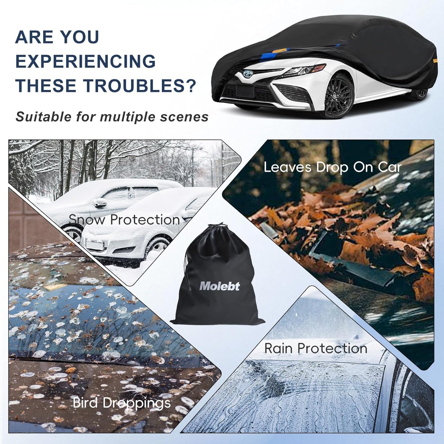 Car Cover Waterproof All Weather for Automobiles, Full Exterior Covers for Sedan & Coupe (166-178 inch) Universal Fit for BMW Z4, Prosche 718 Boxster, etc. Rain Winter Sun Snow Protection.