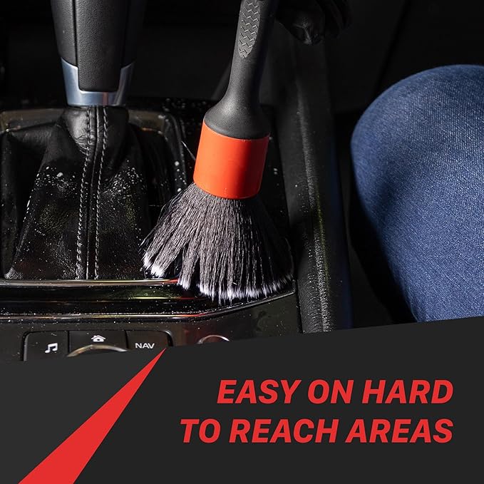 Maxshine ESS Detailing Brush Combo, Red, 2-Piece Set, Ultra Soft 612 Nylon Bristles, Non-Slip Handle, Chemical & Heat Resistant | Precision Cleaning for Auto Interior & Exterior