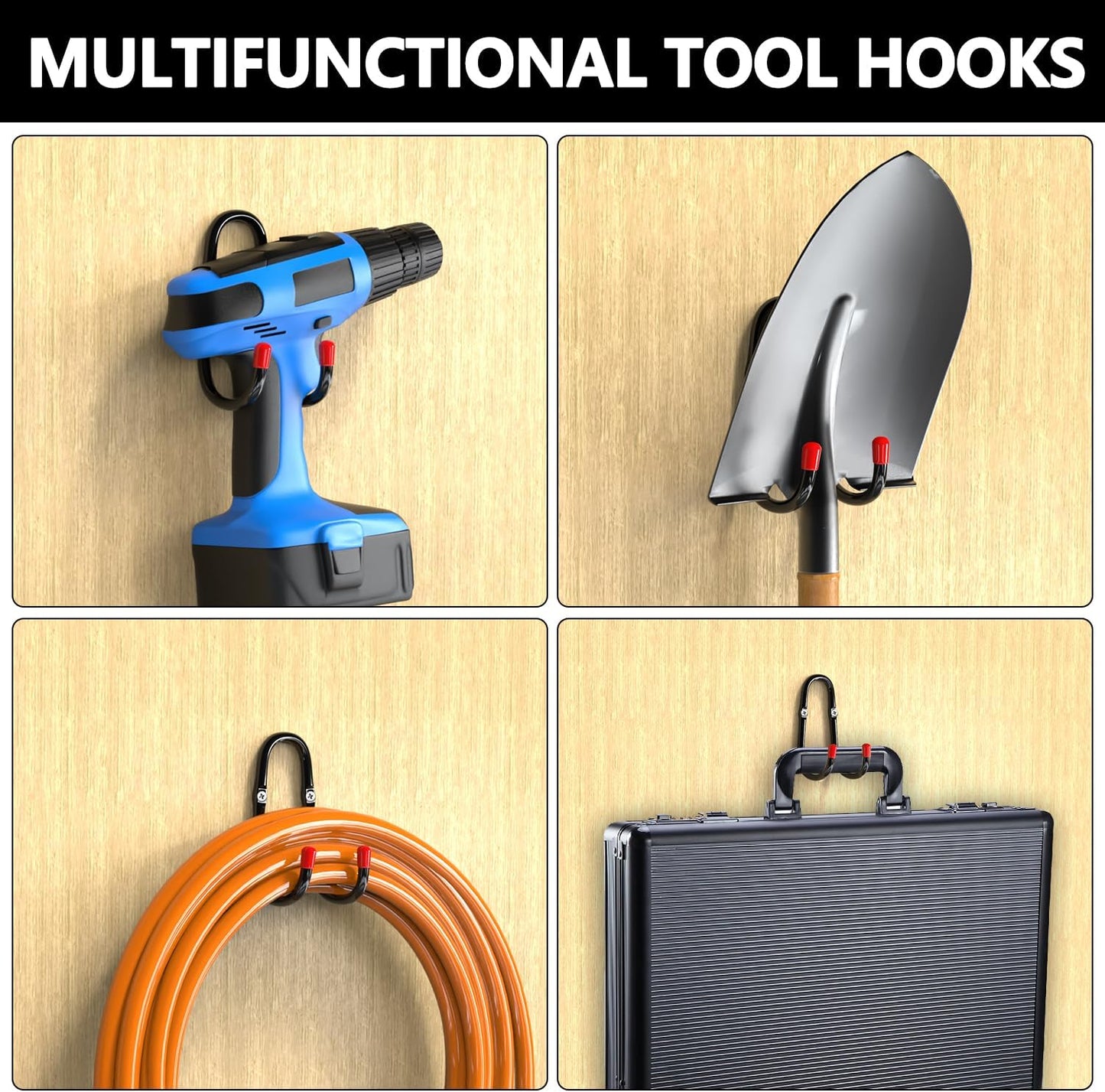 3-H Solid Steel Garden Hose Holder - 4 Pack Wall Mount Hanger with Extension Strap for Outdoor Air Hose, Ropes, Pipes & More