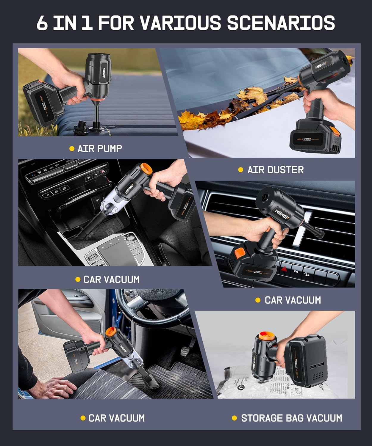 Car Vacuum Portable Cordless, High Power Suction & Blower, Wireless Handheld Vacuum Cleaner for Car, Home, Office, Pet(Deep Dark Black)