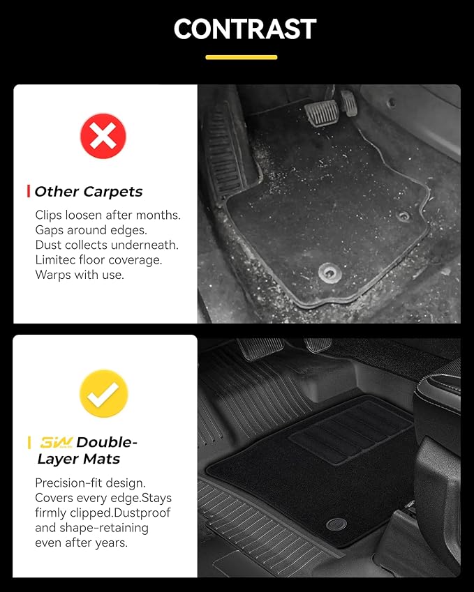 3W Floor Mats & Front Carpet Fit for 2015-2025 Ford F150 / F-150 Lightning SuperCrew Cab, TPE All Weather Heavy Duty Floor Liner Car Accessories (with Original Folding Under-Seat Storage Box)