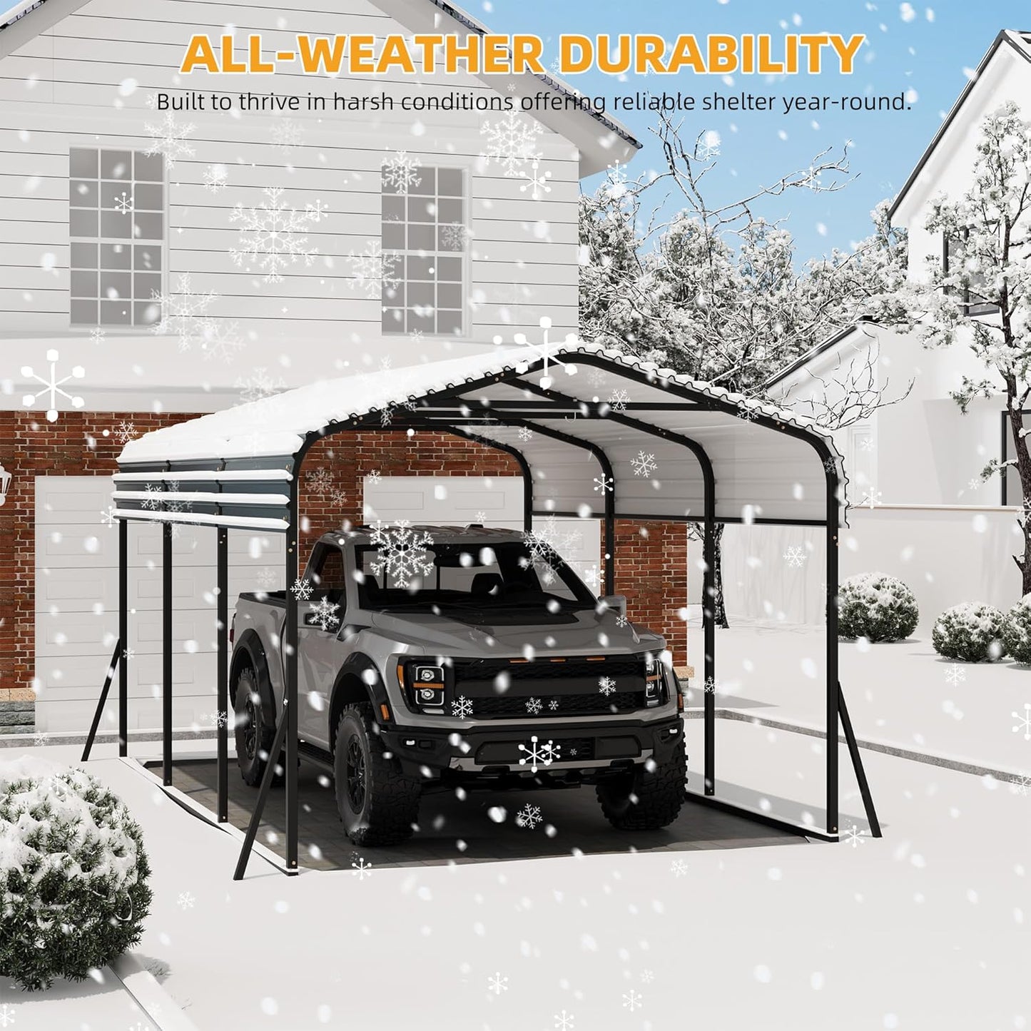 10' x 15' Heavy Duty Metal Carport with Galvanized Steel Roof, Metal Roof Carport with Enhanced Base, Tall Metal Carport Kits Garage for Tractors, Pickup, Boat, Car