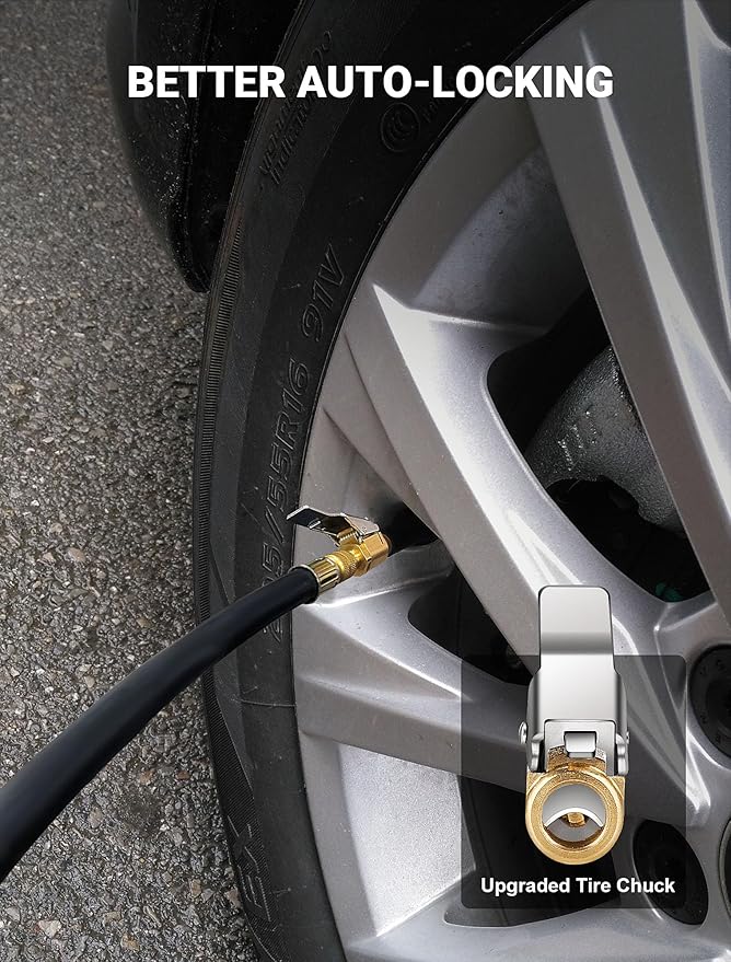 2 Pcs Brass Locking Tire Air Chuck, Tire Inflator Hose Adapter for Twist On Connection Convert to Lock On, No Air Leakage Air Compressor Pump Clip On Tire Chucks, Tire Nozzle with Tire Valve Thread