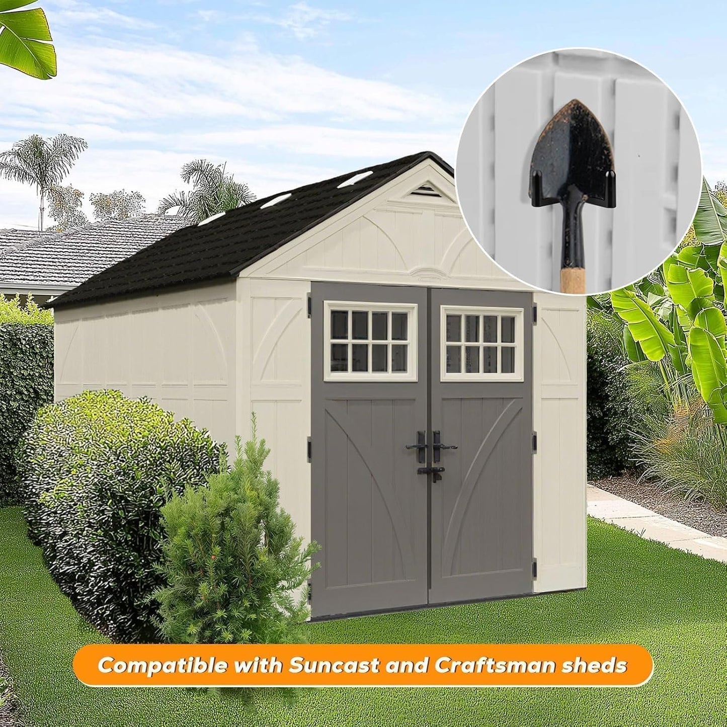 9 pcs Storage Shed Hooks J U V-Shape Hangers Tool Set for Suncast/Craftsman Shed Storage Accessories