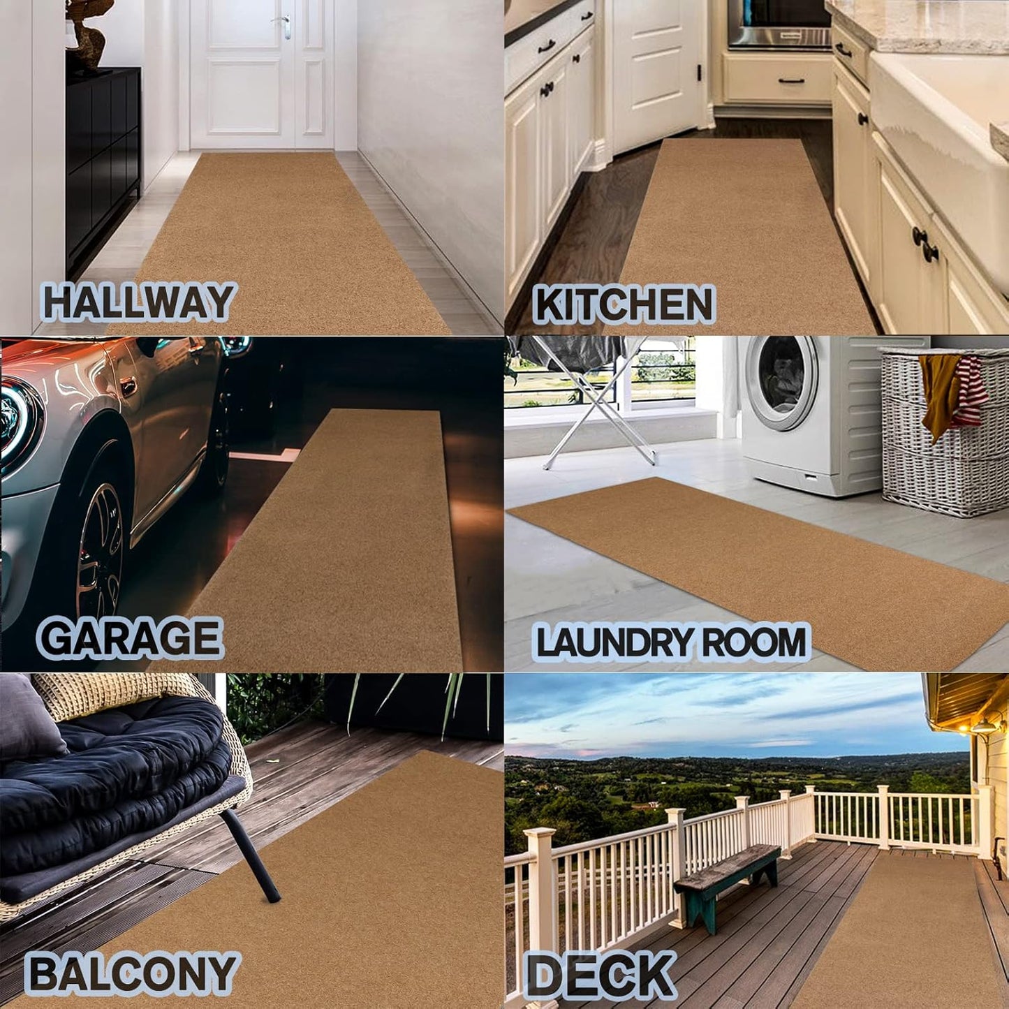 Custom Size Backed Non-Slip Area Rugs Runner, Easy Clean, Waterproof Runner Rugs for Hallway Entryway, Kitchen, Laundry, 2FT x 47FT, Beige