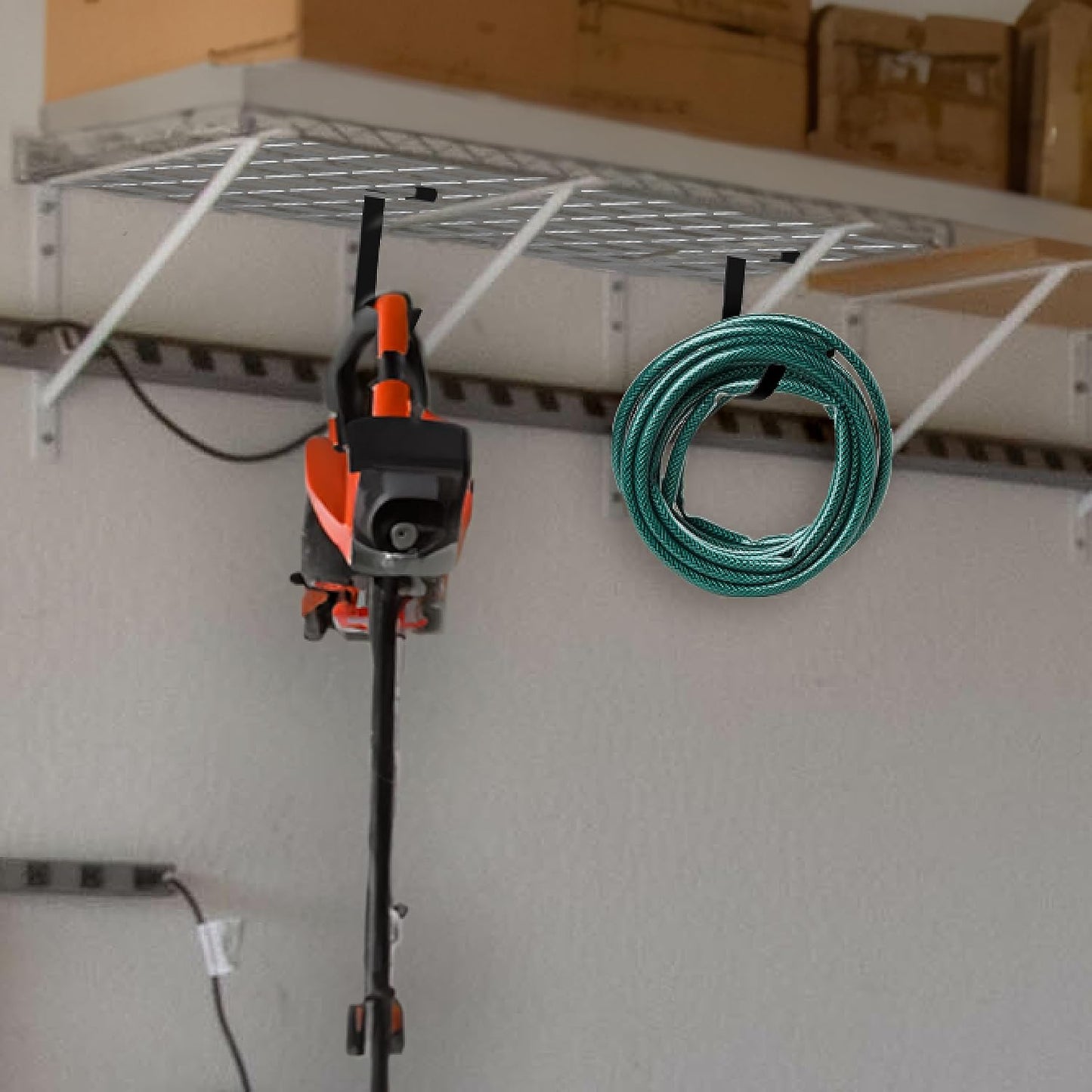 Bike Hooks for Garage Ceiling Mount Rack โ Heavy Duty 4X8 Overhead Garage Storage Rack for Ceiling Hanging Bicycle Shelves, Add on Storage Flat Hooks Accessory and Wall Hanger (Flat Hook 8 Pack)