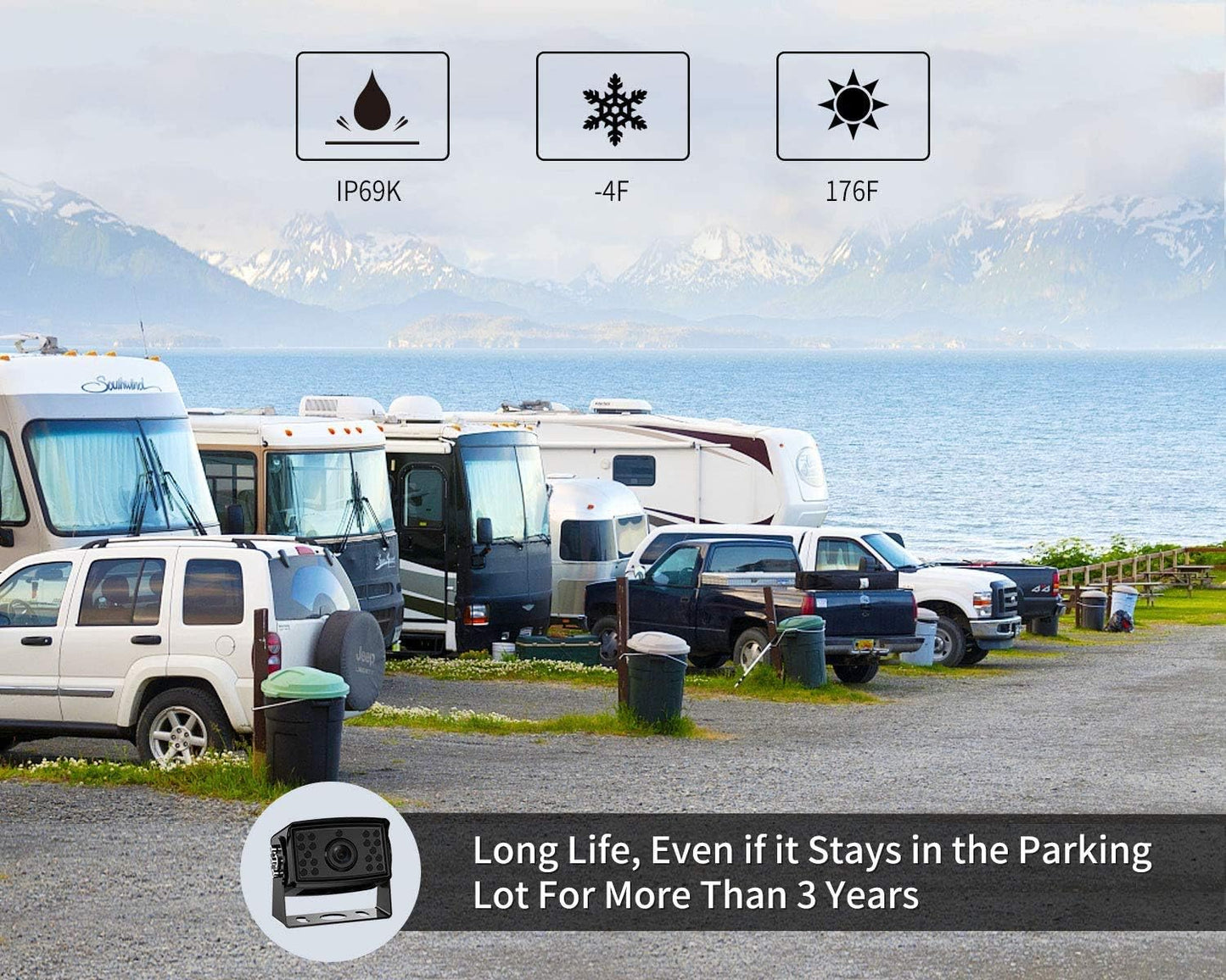 Fookoo Ⅱ 7" 1080P Wired Backup Camera System, 7-inch HD Dual Split Screen Monitor W/Recording IP69 Waterproof Front/Rear View Cameras Parking Lines for Truck/Trailer/RV (FHD2)