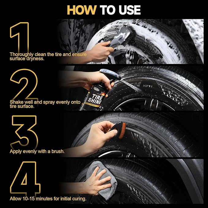 Tire Shine Spray, Ceramic Tire Coating, Not a Dressing, 16 fl oz No Sling/Non-Greasy for Durable Black Wet Tire, Long Lasting UV Protection for Car, Truck & SUV Easy to Apply