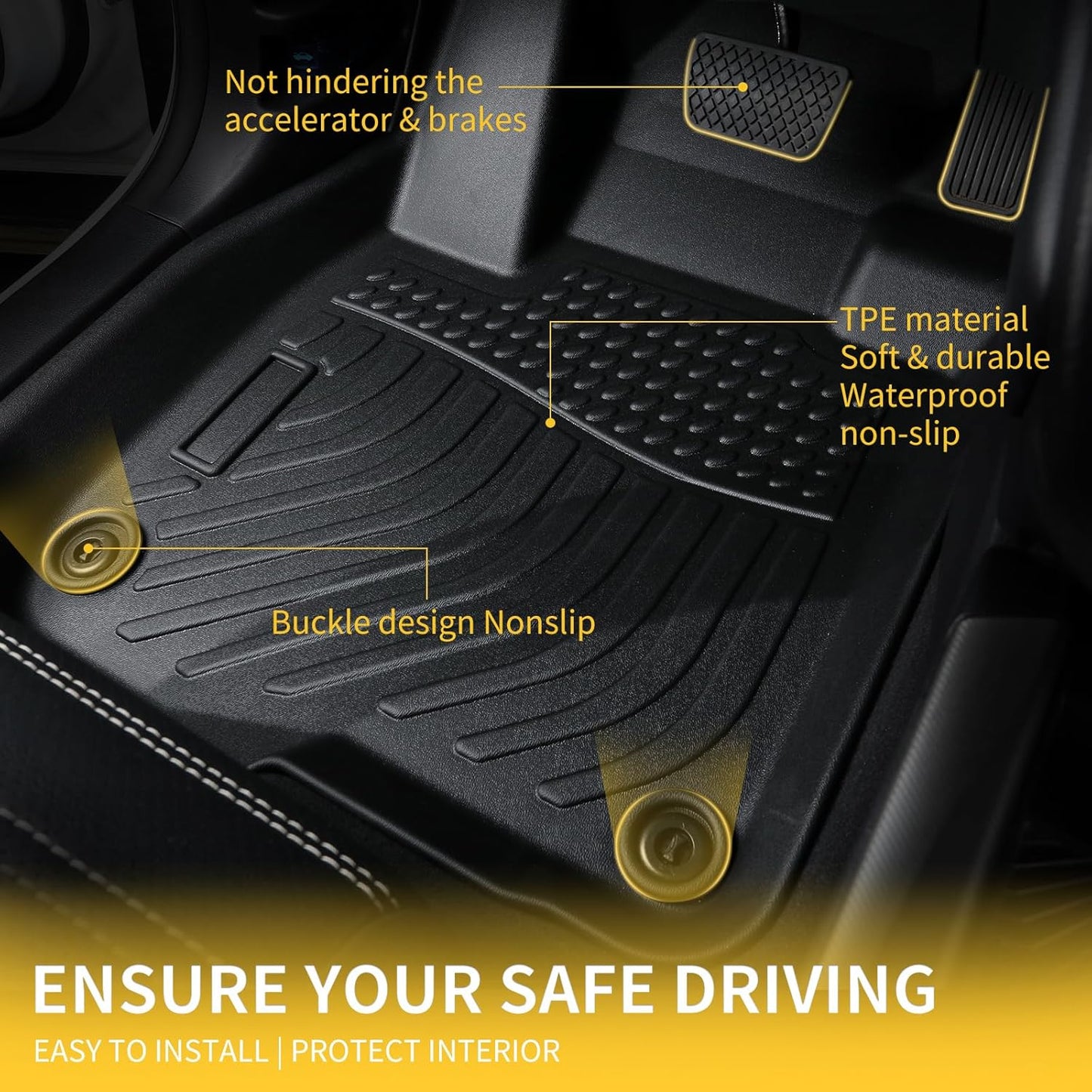 GINOWY-Floor Mats & Cargo Liner Set for 2018-2025 Volkswagen Atlas, 7 Passenger, TPE All Weather Car Mats Floor Liners for VW Atlas 7 Seater Waterproof Cargo Trunk Mat Accessories Mats