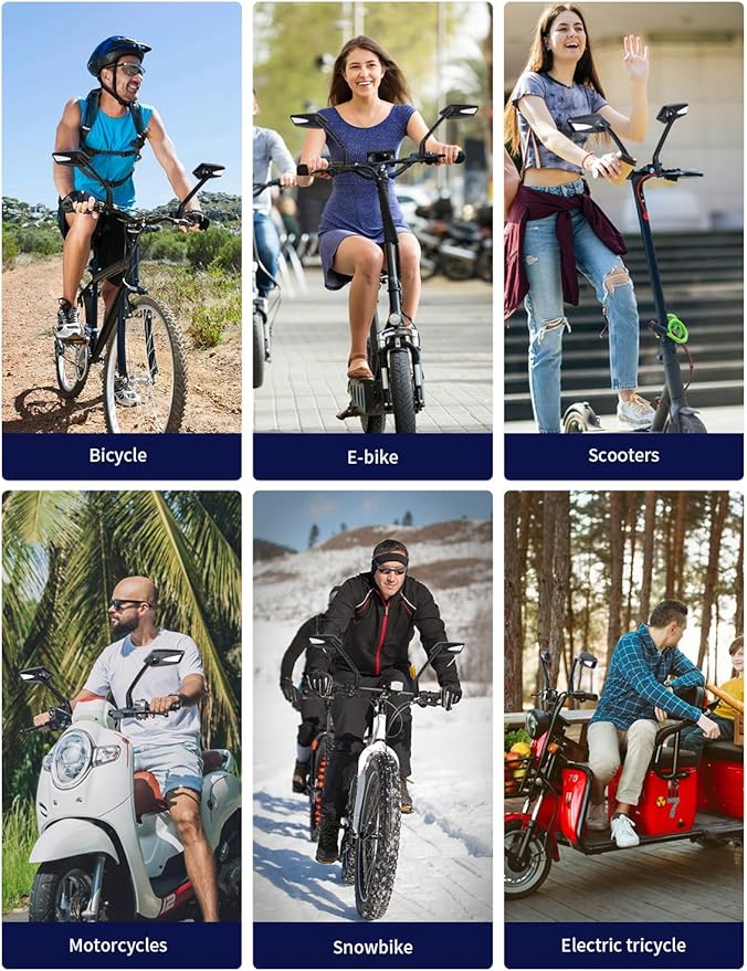 2 Pack Anti-Glare Convex Handlebar Bike Mirror with 2 Reflective Stickers, Wide Angle UHD Rearview Glass, Safe Universal Accessories for Bicycle Ebike Scooter Motorcycle Snowbike