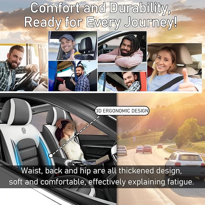 Car Seat Covers Fit for Toyota Highlander 2000-2025 | 7 Seat Car Seat Cover | No-Slip Waterproof Breathable Faux Leather Automotive Seat Covers Auto Interior Covers White Gray,Full Set