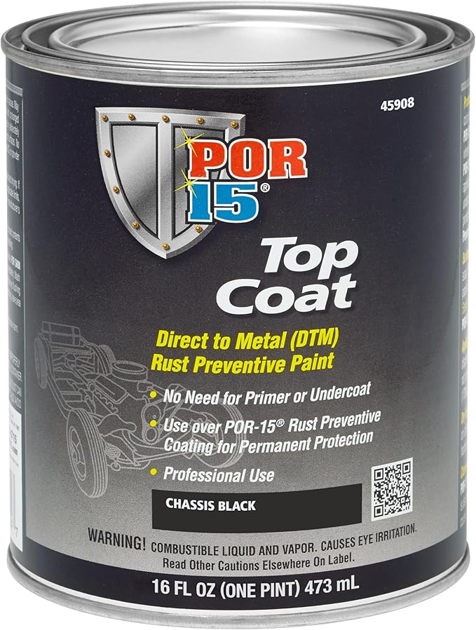 POR-15 Top Coat Paint, Direct to Metal Paint, Long-term Sheen and Color Retention, 16 Fluid Ounces, Chassis Black