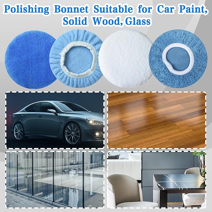 Boltigen 12pcs 5-6 inch Polishing Pad Bonnets 12Pack 4 Color 5 to 6'' Orbital Polishing Pad Microfiber Coral Fleece Bonnet Car Buffer Polisher Waxing Covers for Automobile Glass Cleaning and Polish