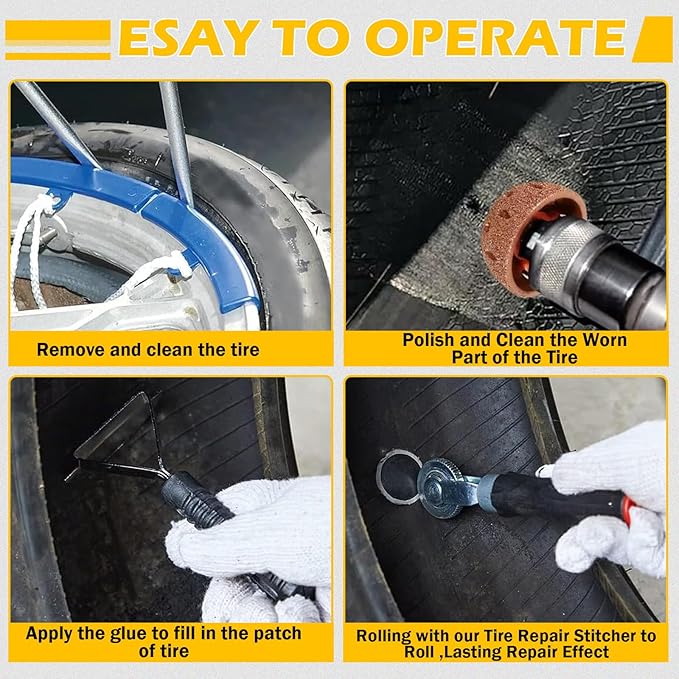 Kefly Air Tire Repair Kits, Wheel Polish Patch Tools, Includes 2500RPM Low Speed Air Tire Buffer, Tire Inner Liner Scrapper, Patch Roller, Tungsten Steel Buffing Wheel, and Precision Accessories