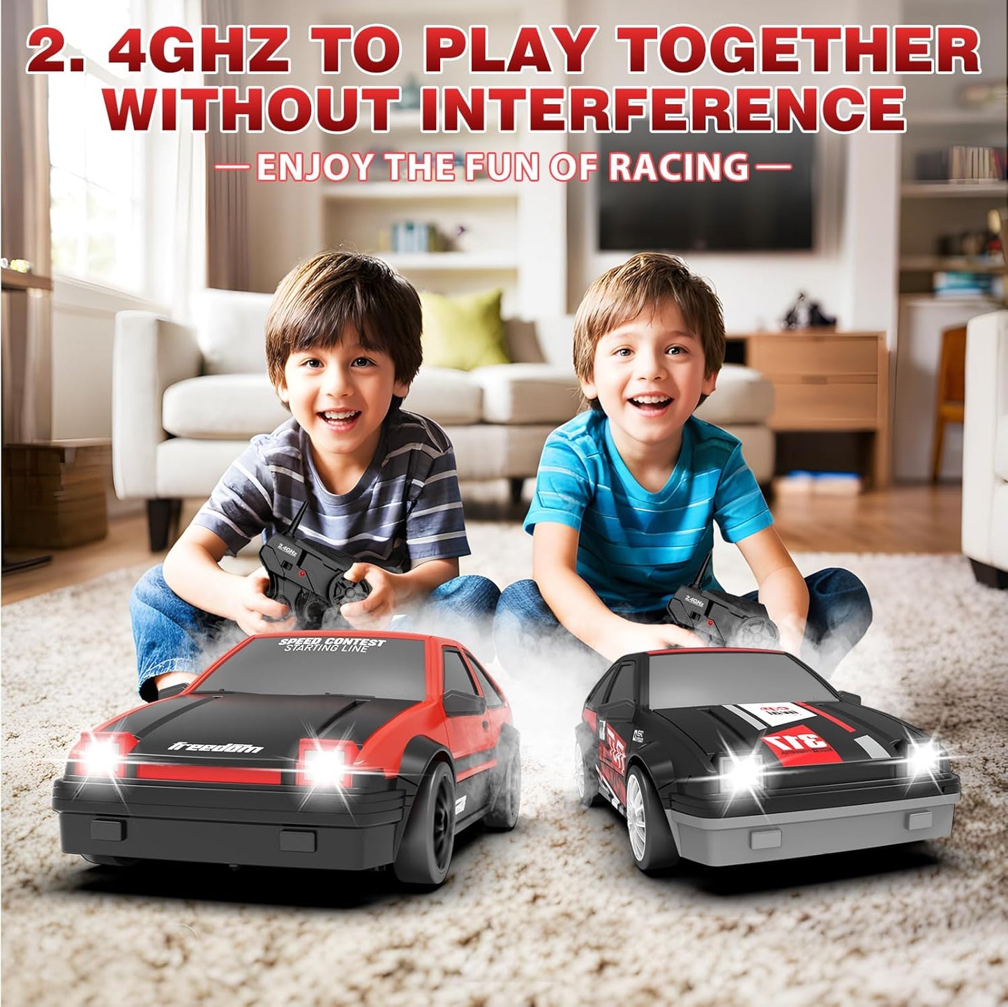 RC Drift Car, 1:24 Remote Control Cars 2.4GHz 4WD High Speed Drift RC Cars with LED Light Dritfing Tires Racing Hobby Toy Car with Two Batteries for Boys Girls Kids Adults (Red)