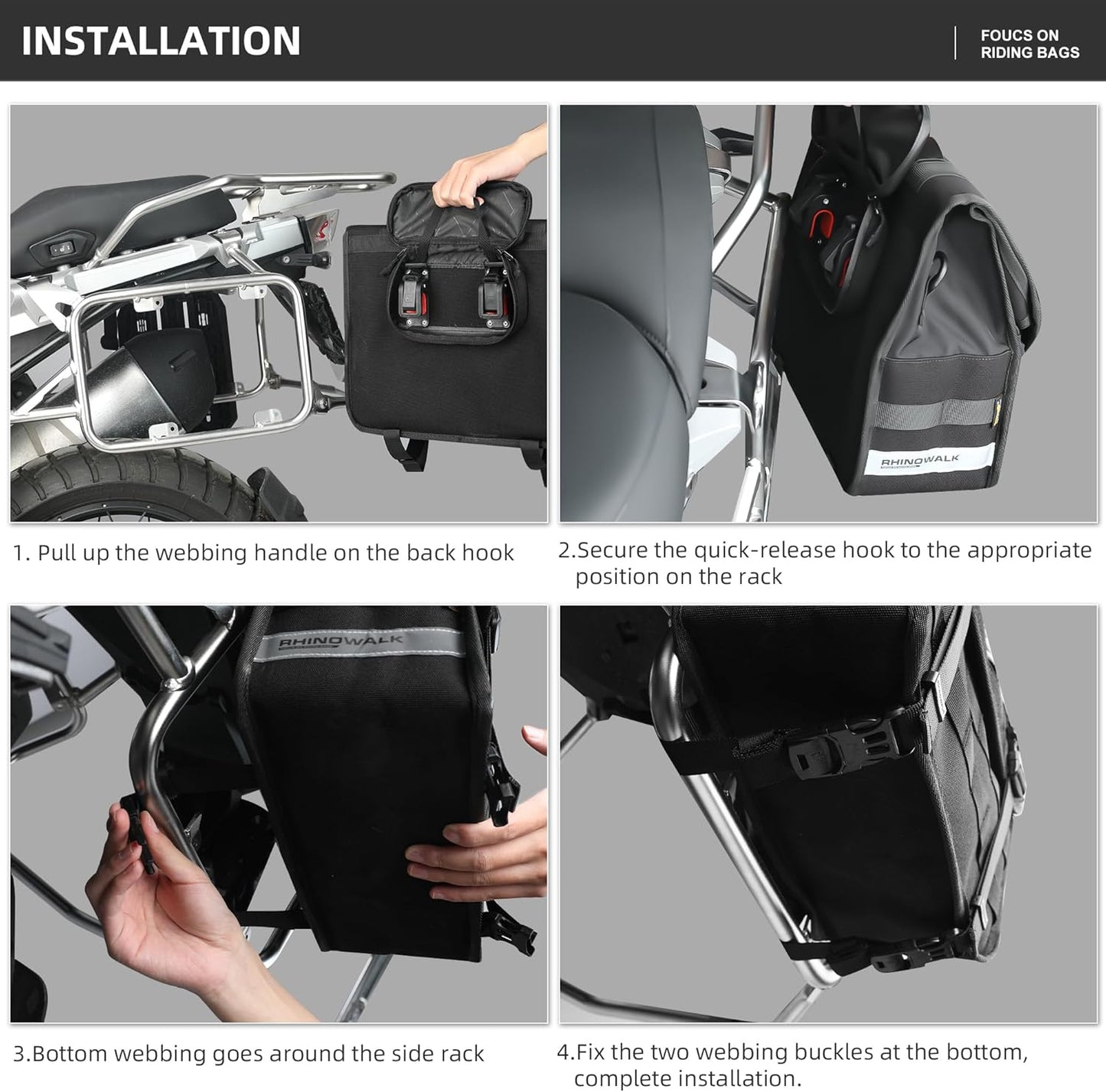 Rhinowalk Motorcycle Saddlebags, Waterproof Saddlebags, Quick Release 13L Single Side Hanging Bag Motorcycle Accessories