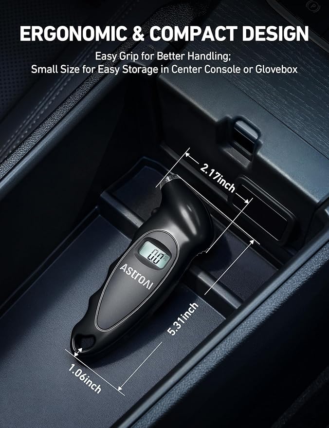AstroAI Digital Tire Pressure Gauge 0-150PSI, Accurate in 0.1 Increments, Backlit LCD and Presta Valve Adaptor Included, 4 Units of Measurement for Car Truck Bicycle, Black