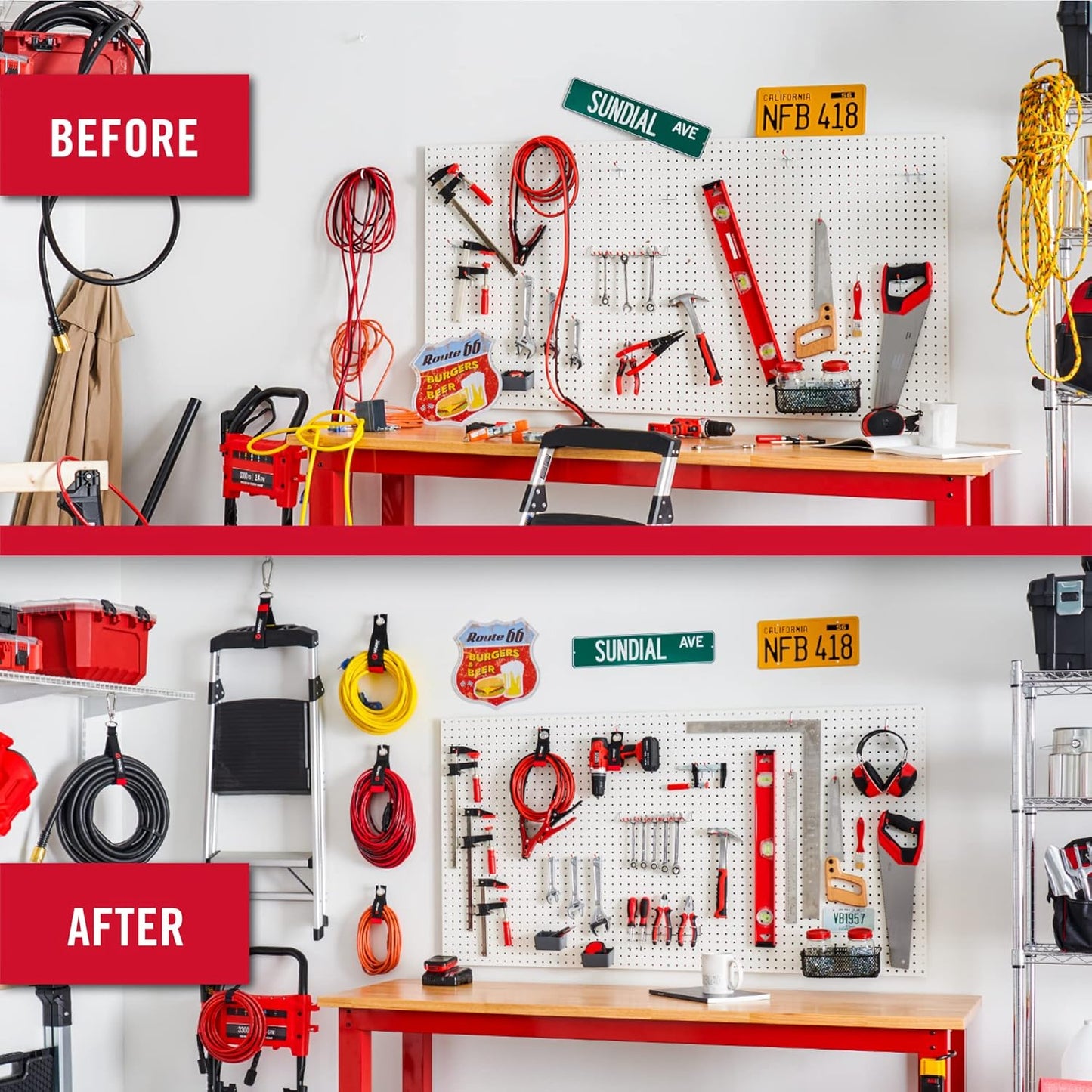 VELCRO Brand Heavy Duty Extension Cord Holder Organizer | Holds 75 Pounds, Storage Straps Hang Easily on Hooks or Nails | Perfect for Garage Organization | 2pk, Size Med 14in, Black