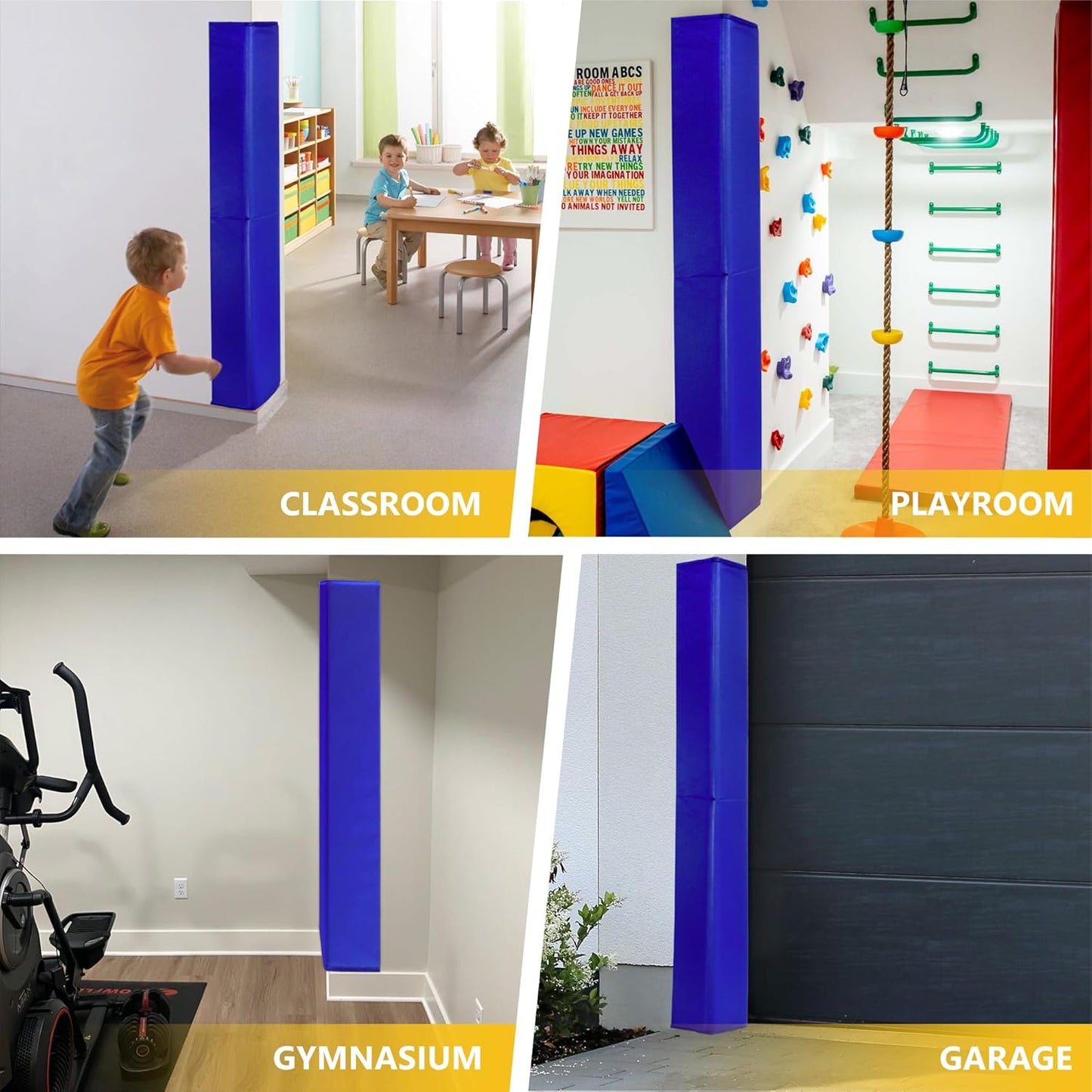 Wall Corner Guards & Edge Protector, Heavy Duty Wall Corner Protective Safety Padding, All-Weather 2 Sides Corner Pad for Gyms, Basketball Court, Playrooms, Garages,etc. (Blue, 6FT Tall 6in Sides)