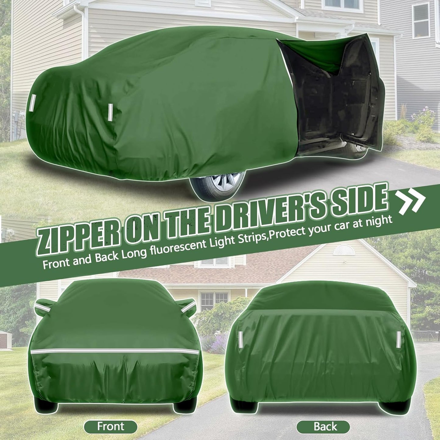 BOSSTONE Car Cover Custom Fit for Ford Mustang 1994-2025, Waterproof All Weather for Automobiles Full Exterior Cover Rain Sun Snow Protector with Door Zipper (Green)