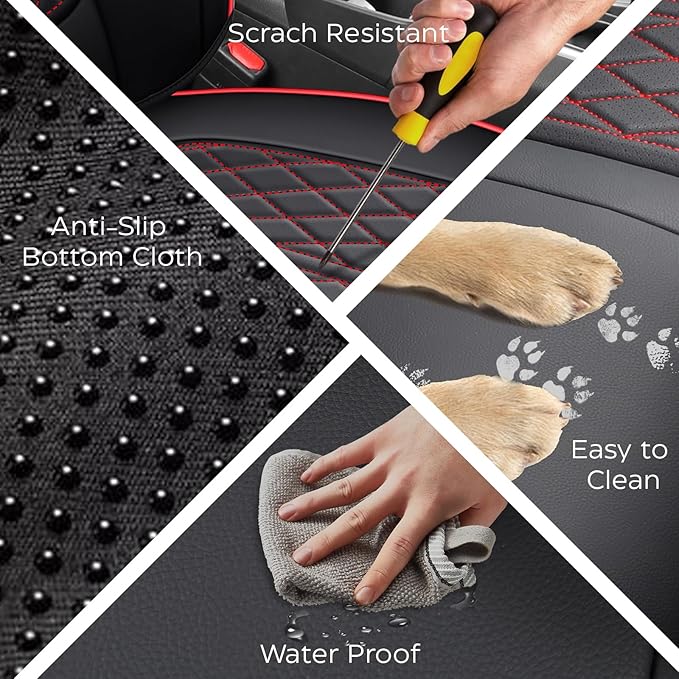 Rav4 Seat Covers Custom Fit for Toyota Rav4 Full Set Faux Leather Car Seat Covers Waterproof Full Coverage (Black Redline, Gas Model 2019-2025 LE/XLE/Premium/Limited)