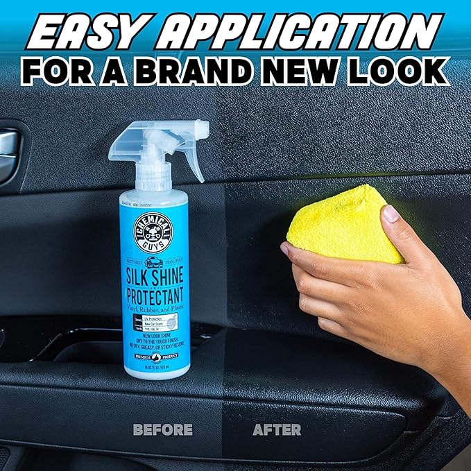 Chemical Guys Silk Shine Tire and Trim Dressing and Protectant – Non-Greasy Vinyl, Plastic & Rubber Spray, Plastic Restorer for Cars – Restores Shine for Cars, Trucks, Motorcycles, RVs, 16 fl oz