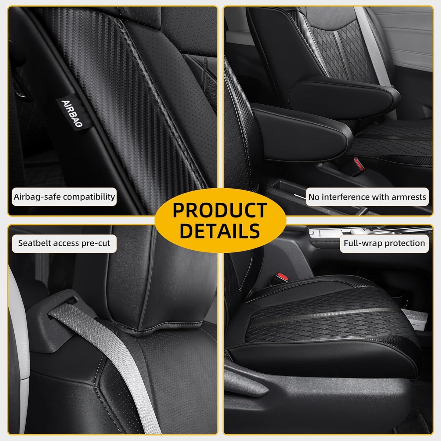 Custom Fit Sienna Seat Covers for Toyota Sienna LE,XLE 2021-2025 3-Row Accessories Full Coverage Waterproof Leather Car Seat Covers Full Set (Black, 8-Seat)