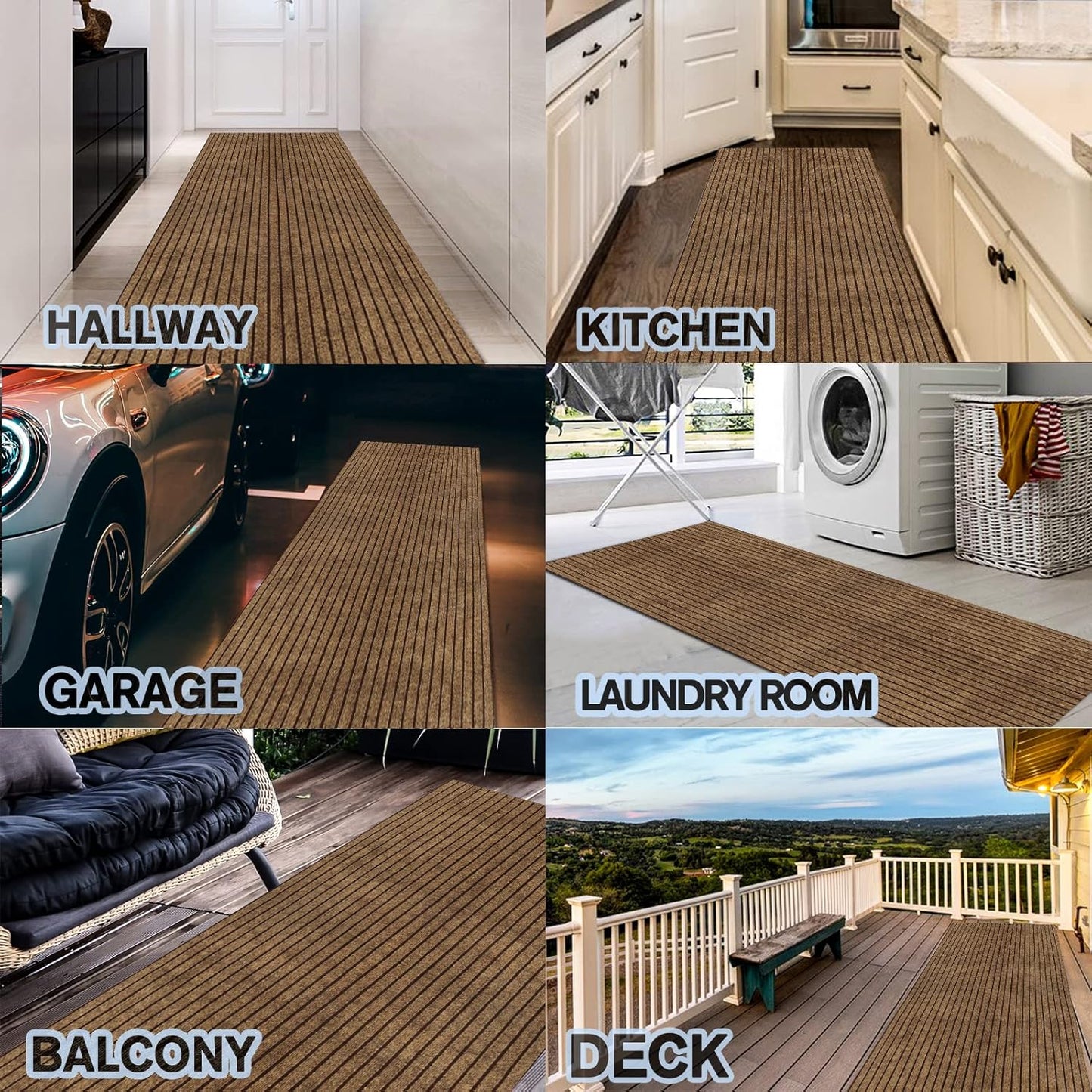 Custom Size Backed Non-Slip Area Rugs Runner, Easy Clean, Waterproof Runner Rugs for Hallway Entryway, Kitchen, Laundry, 3FT x 27FT, Brown Stripe