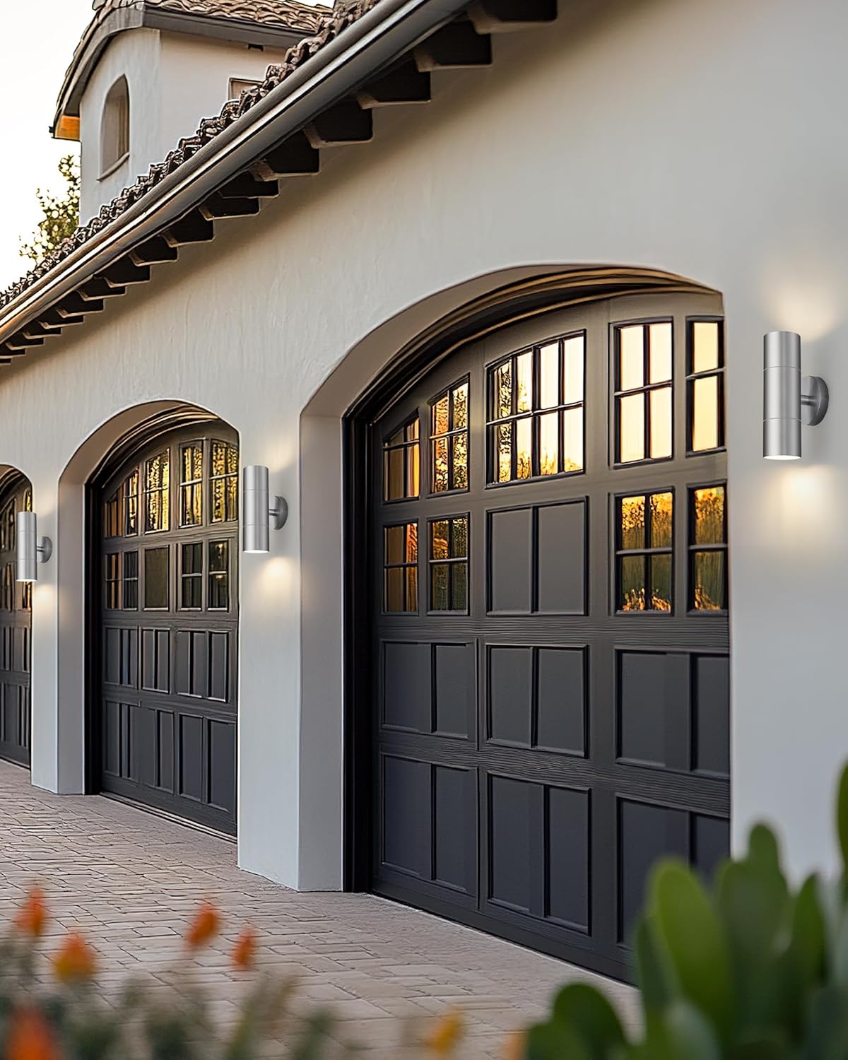 Ken & Ricky 2 Pack Stainless Steel Outdoor Wall Lights, Up Down Exterior Lighting Fixtures, Cylinder Outdoor Sconce Lights, Brushed Nickel Patio Wall Light Fixture, KR3305-SS-2PK