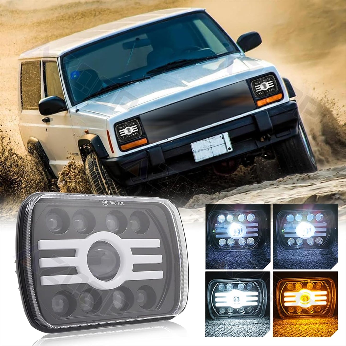 5x7 7x6 Inch LED Headlights, H6054 80W Headlights, Turn Signals, DOT Approved, High/Low Beam, DRL, Compatible with Jeep Wrangler YJ, Cherokee XJ, Chevy Express, Ford F150, Cars, Trucks, Pickups