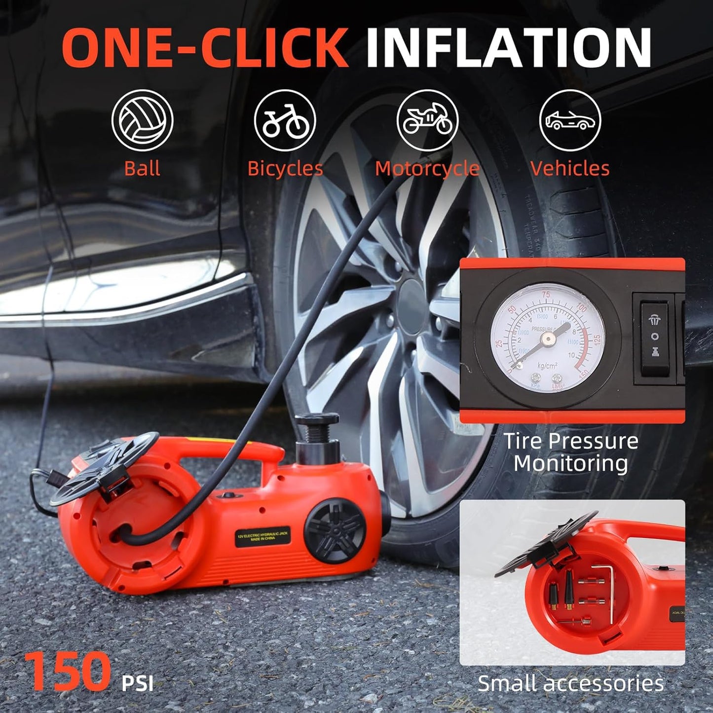 Upgraded Electric Car Jack 5 Ton Floor Jack Hydraulic Jack Stand with Integrated Tire Pump Car Lift for Sedans SUV Tire Change Roadside Emergency Tire Change