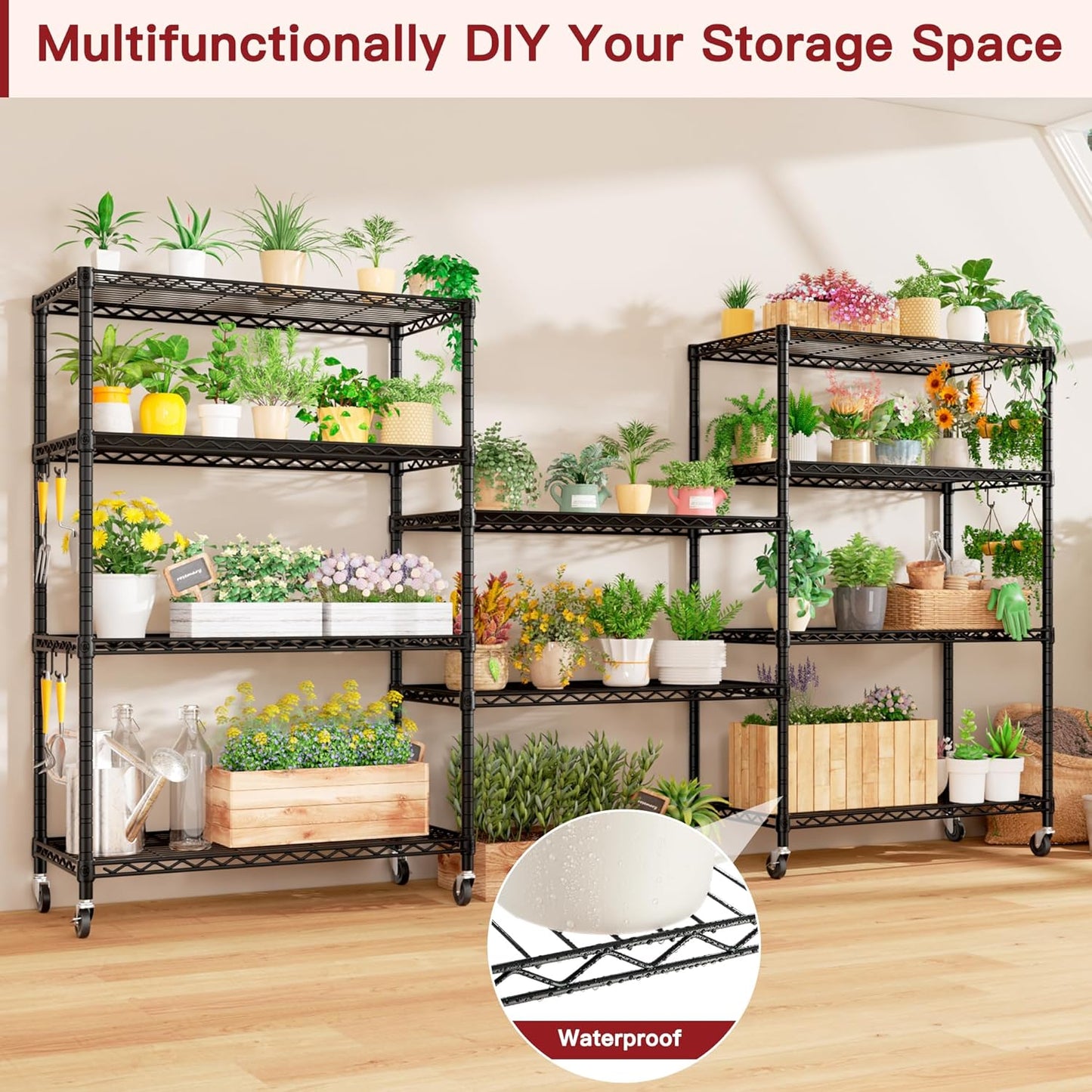 PrimeZone 2 Packs 36" W x 16" D x 79" H Wire Storage Shelves with Wheels, 5 Tier NSF Certified Heavy Duty Adjustable Kitchen Shelving Unit, Pantry Organizer Rack Rolling Metal Shelf for Garage Closet