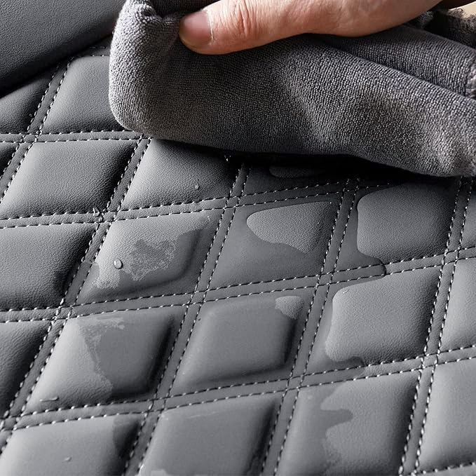 Huidasource Gray Back Seat Cover, Rear Split Bench Leather Rear Seat Cover, Adjustable Back Seat Car Cover with Non-Slip, Universal Fit for Most Cars Sedan SUV Pickup Truck (Back Row/Gray)