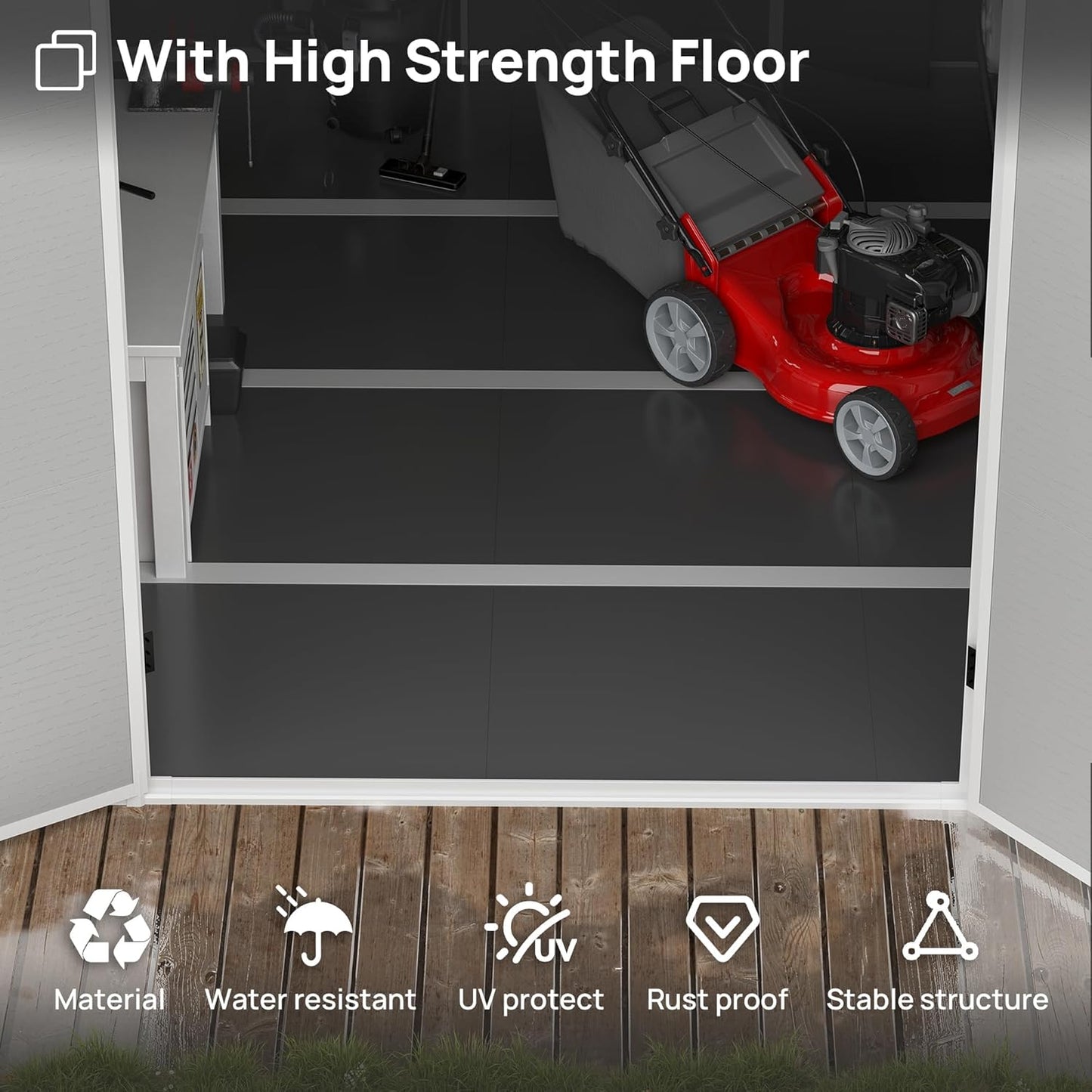 Resin Outdoor Storage Shed, 5x3FT Plastic Garden Shed with Floor, Lockable Door & Window, Waterproof Tool Shed for Backyard Garden Patio Lawn Grey White