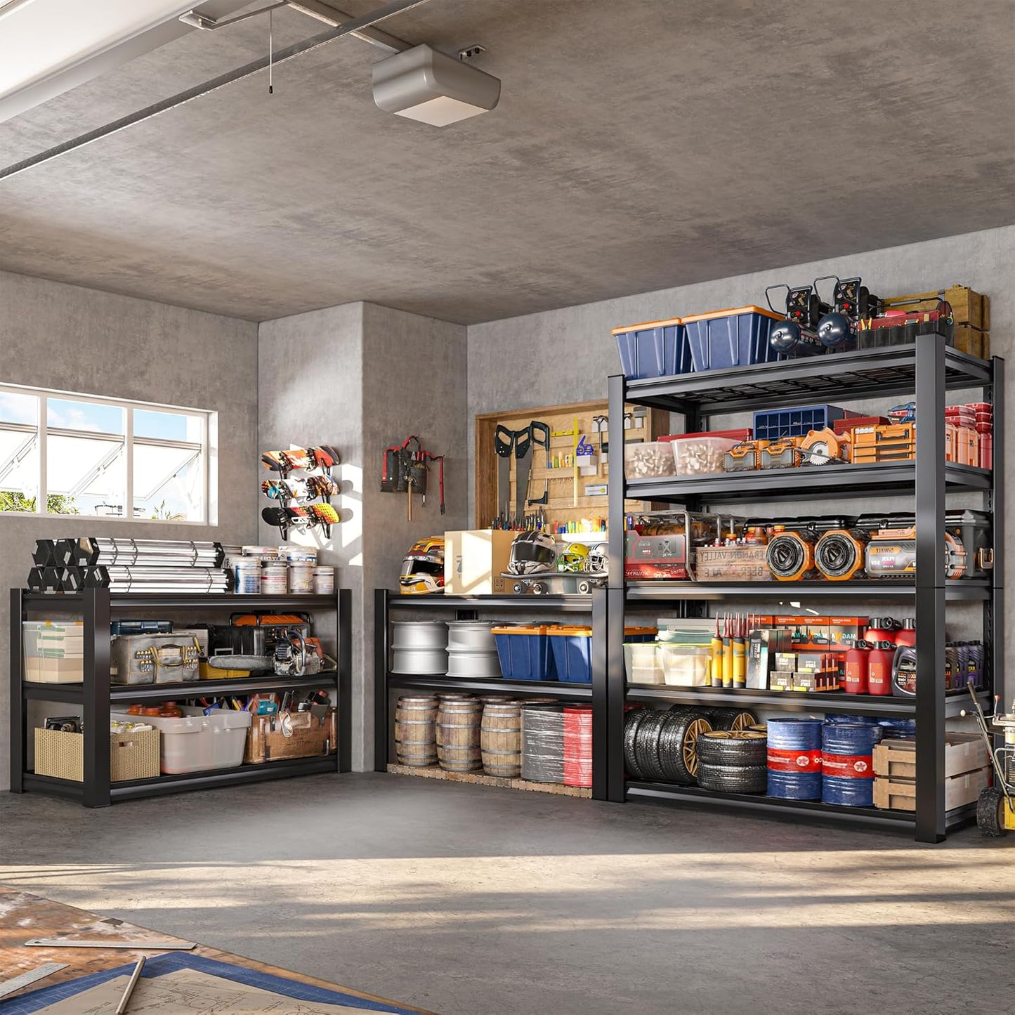 REIBII 3010LBS Storage Shelves 72" H Garage Shelving Heavy Duty Metal Shelving 5 Tier Adjustable Metal Shelves for Storage for Pantry Kitchen Basement 72" H x 35.5" W x 16" D, Black