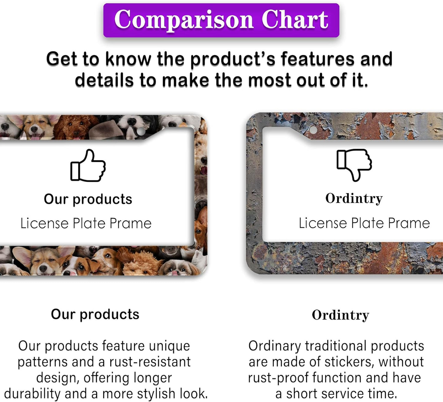 License Plate Frames Multicolor Custom License Plate Frame Dogs Collection Universal Aluminum Car Accessory 2 Pack with Screw Covers Set