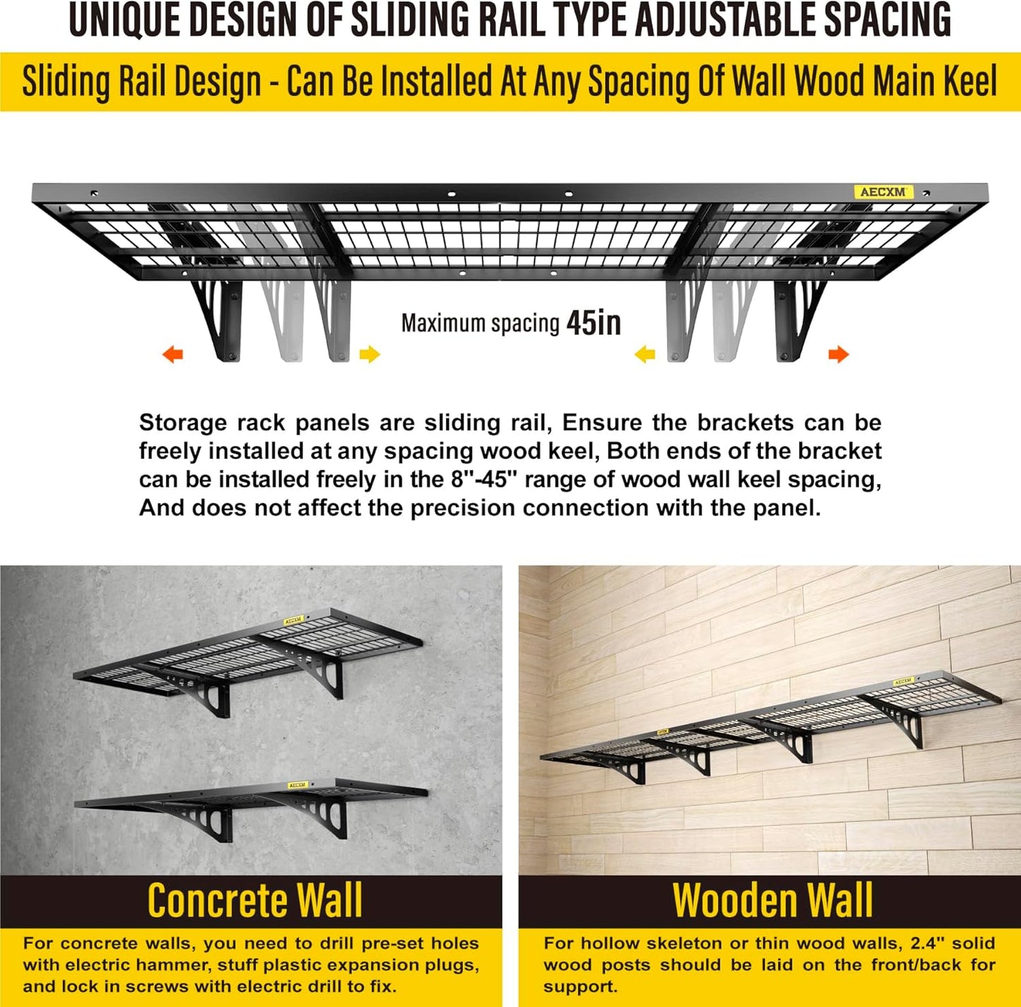 1.64x4ft 2Pack Wire Shelving Unit Heavy Duty Garage Storage Shelves Wall Mounted Black 560lbs Load Capacity(20-inch-by-48-inch)