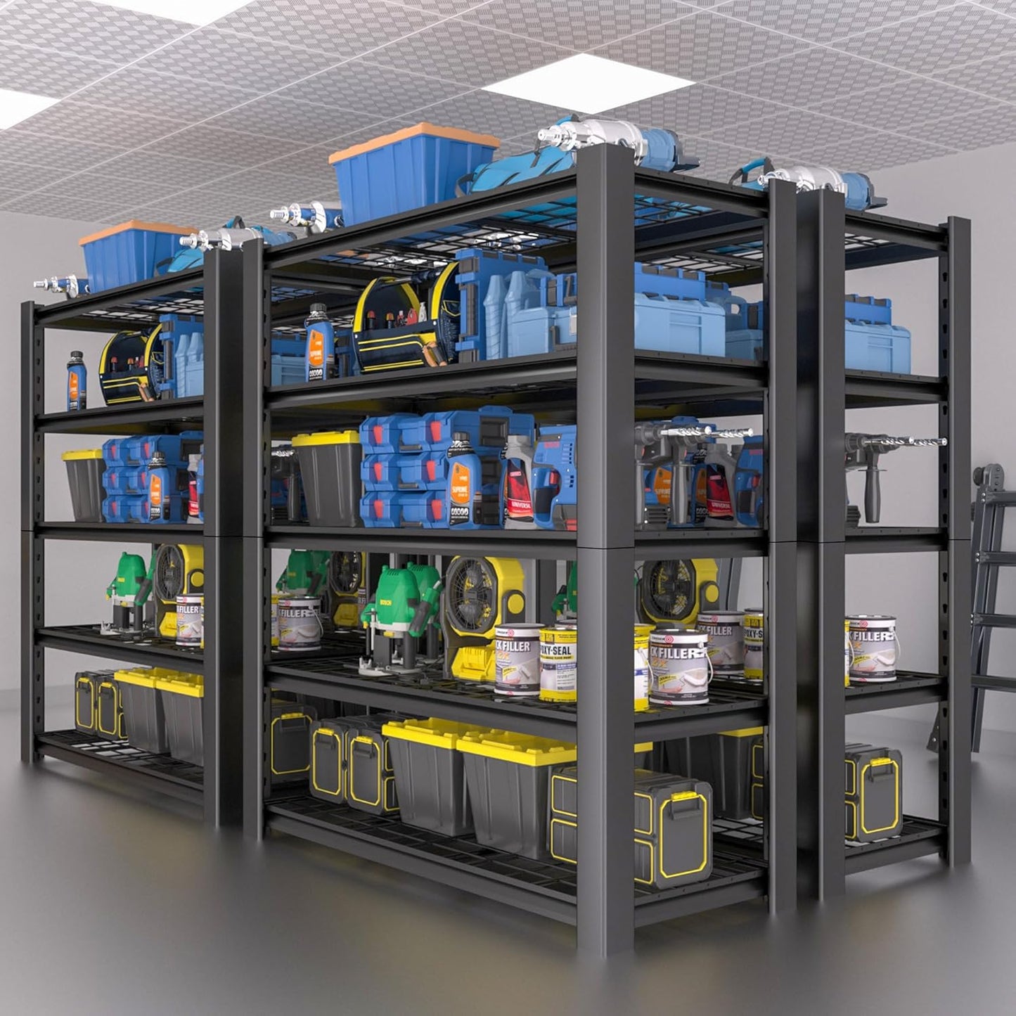 5-Tier Heavy Duty Garage Shelving Unit with Wire Shelves,3000 LBS Capacity Metal Storage Rack 76"H x 60"W x 24"D,Adjustable Boltless Steel Shelves for Garage,Basement,Pantry,Warehouse.2 Pack