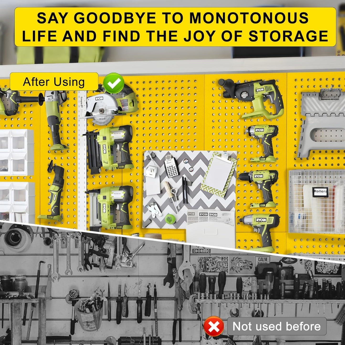 Metal Peg Board Panels for Workbench, Shop, Shed Modular Peg Board Organizer Board Kit, pegboard Wall Organizer(4 Pack, Yellow)