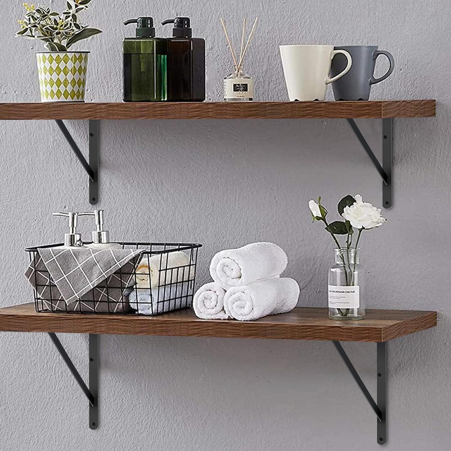 12 Pack L18 x H 12" Black Heavy Duty Shelf Brackets with Screws Metal Shelf Brackets Shelf Support Angle Brackets for Shelves L Brackets Heavy Duty Floating Shelf